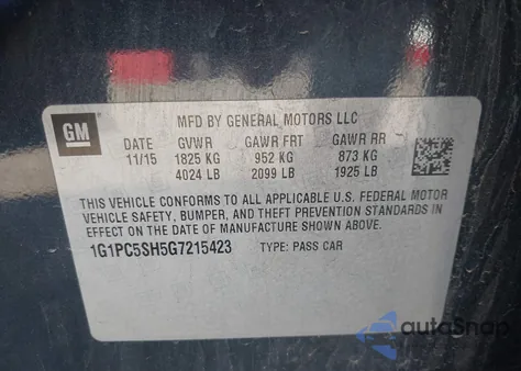 2016 Chevrolet Cruze Limited Ls Auto from USA, damaged, VIN 1G1PC5SH5G7215423